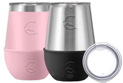 2 PACK- 12OZ STAINLESS STEEL WINE W/ SILICONE SLEEVE (PINK & STAINLESS))