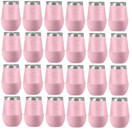 24 PACK - 12OZ STAINLESS STEEL WINE W/ SILICONE SLEEVE (PINK)